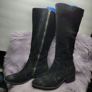 Born Boots Black Suede Tall Knee High Lace Detail Full Zip Sz 10 F33103 Felicia